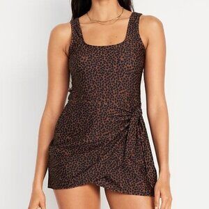 Matte Side-Tie Swim Dress Leopard/Animal Print XL